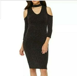 Bold Elements Women's 3/4 Sleeve Midi Bodycon Dress Size M Shiny Rainbow Stripe